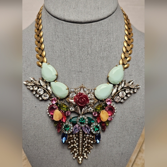 J. Crew Jewelry - [J. CREW] Multi Color Crystal Bib Statement Necklace □■ Rose Accent